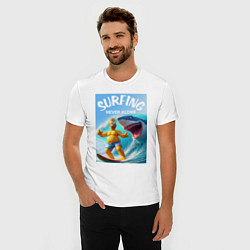 Футболка slim-fit Homer Simpson and shark - surfing never alone, цвет: белый — фото 2