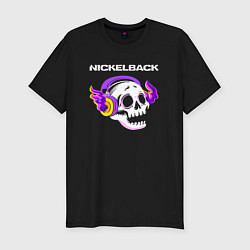 Футболка slim-fit Nickelback - неоновый череп, цвет: черный