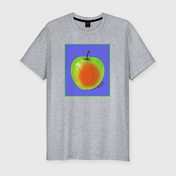 Футболка slim-fit Яблоко на фиолетовом фоне - pop art, цвет: меланж
