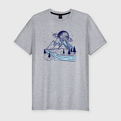 Мужская slim-футболка Сатурн и горы