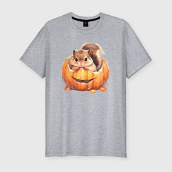 Мужская slim-футболка Белка в тыкве