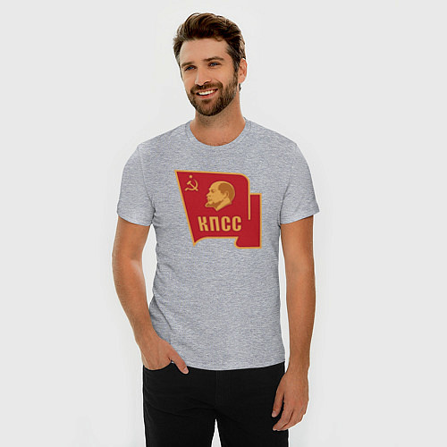 Мужская slim-футболка Владимир Ленин КПСС / Меланж – фото 3