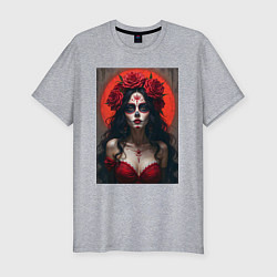 Мужская slim-футболка Девушка с макияжем на день мертвых
