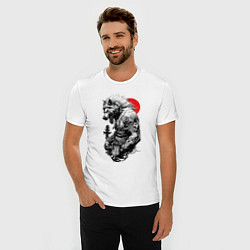 Футболка slim-fit Волк воин - японская гравюра, цвет: белый — фото 2