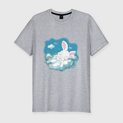 Мужская slim-футболка Зайчик спит на облаках
