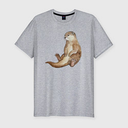Мужская slim-футболка Выдра сидит