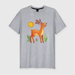 Мужская slim-футболка Оленёнок на природе
