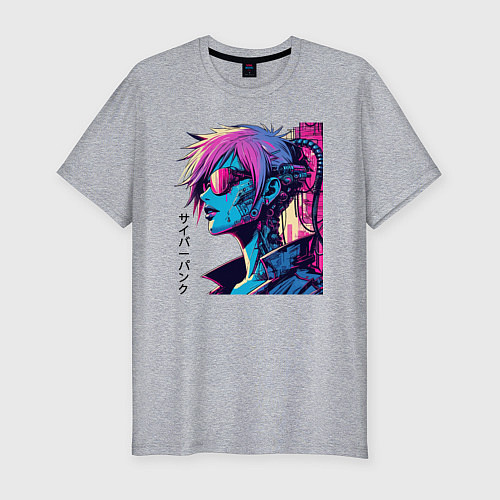 Мужская slim-футболка Cyber girl - pop art fantasy / Меланж – фото 1