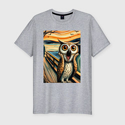 Мужская slim-футболка Сова кричит на картине Эдварда Мунка - нейроарт