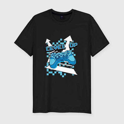 Мужская slim-футболка Повышая уровень / Черный – фото 1