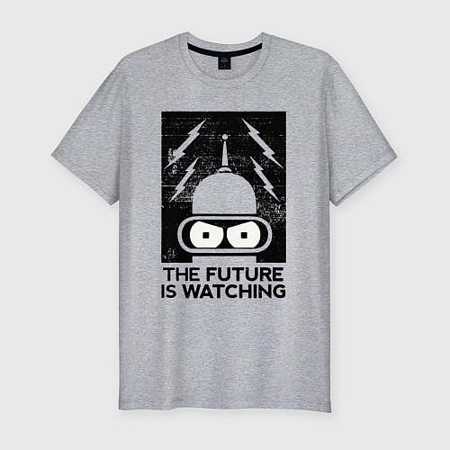 Мужская slim-футболка Бендер - будущее наблюдает / Меланж – фото 1
