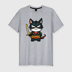 Мужская slim-футболка Смелый кот самурай