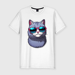 Мужская slim-футболка Модный летний кот в солнечных очках