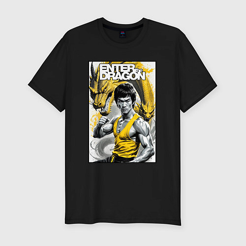 Мужская slim-футболка Выход дракона - Брюс Ли / Черный – фото 1