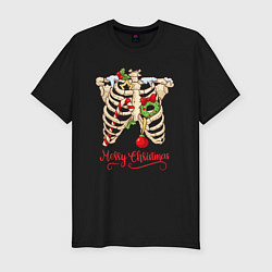 Футболка slim-fit Merry Christmas - skeleton, цвет: черный