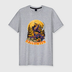 Мужская slim-футболка Хэллоуин пугало с косой
