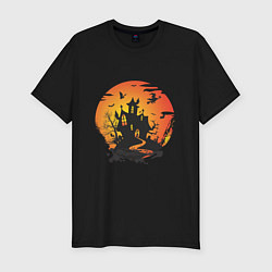 Футболка slim-fit Хэллоуин ведьмин дом, цвет: черный