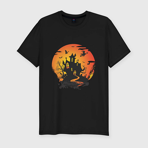 Мужская slim-футболка Хэллоуин ведьмин дом / Черный – фото 1