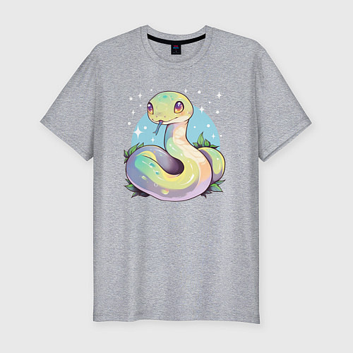 Мужская slim-футболка Милая зелёная змейка / Меланж – фото 1