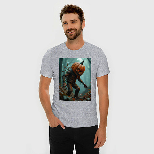 Мужская slim-футболка Тыквенный монстр / Меланж – фото 3