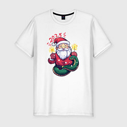 Мужская slim-футболка Змея и Дед мороз
