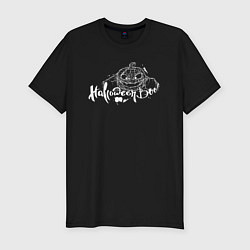 Футболка slim-fit Halloween - тыква, паутина, цвет: черный