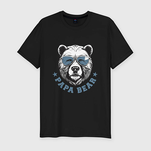 Мужская slim-футболка Папа медведь в очках / Черный – фото 1