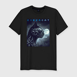 Футболка slim-fit Cyber black cat - ai art fantasy, цвет: черный