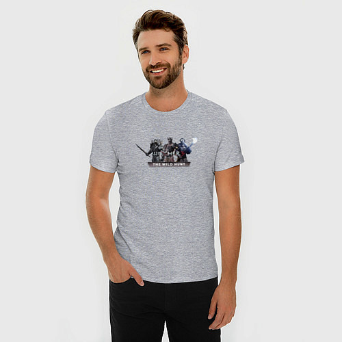 Мужская slim-футболка Ведьмак 3 дикая охота лого / Меланж – фото 3