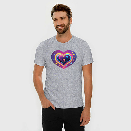 Мужская slim-футболка Любовь космическое сердце / Меланж – фото 3