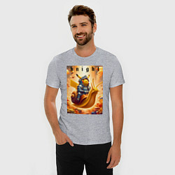 Футболка slim-fit Pikachu knight on a snail - ai art fantasy, цвет: меланж — фото 2