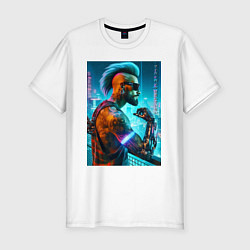 Футболка slim-fit Cool guy - cyberpunks not dead, цвет: белый