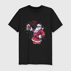 Футболка slim-fit Merry Christmas Santa beer, цвет: черный