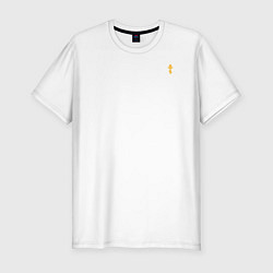 Футболка slim-fit Кто к нам с мечом придет крест желтый текст круглы, цвет: белый