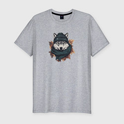 Мужская slim-футболка Волк в шапке
