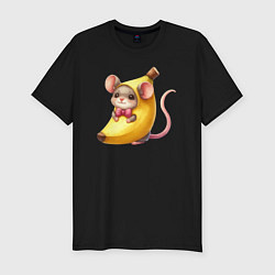 Футболка slim-fit Мышка в банане милая мем, цвет: черный