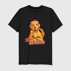 Мужская slim-футболка Новогодний ретривер