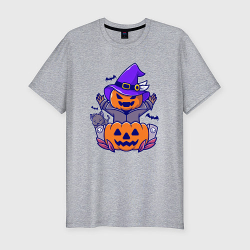 Мужская slim-футболка Привидение тыква / Меланж – фото 1