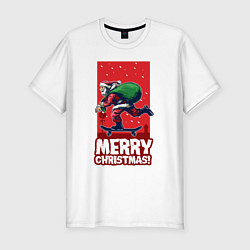 Мужская slim-футболка Санта на скейте