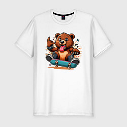 Мужская slim-футболка Мишутка крутой скейтбордист - нейроарт