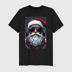 Мужская slim-футболка Санта Клаус в очках