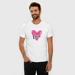 Футболка slim-fit Рисованное розовое сердце - love, цвет: белый — фото 2