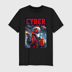 Мужская slim-футболка Cyber Santa with a gun - ai art