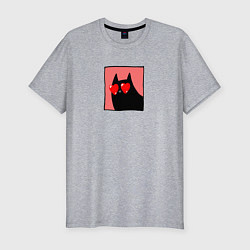 Футболка slim-fit Черный кот с глазами сердечками, цвет: меланж
