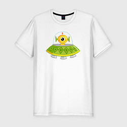 Мужская slim-футболка Гуманоид в летающей тарелке