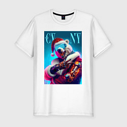 Мужская slim-футболка Cyber new year - bear ai art