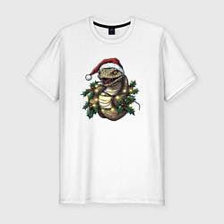 Мужская slim-футболка Символ 2025 года змея в венке