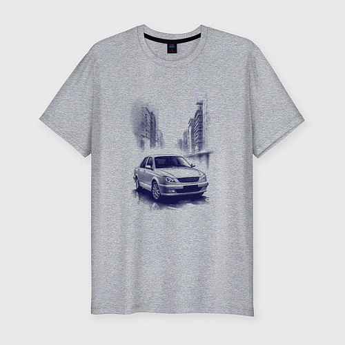 Мужская slim-футболка Автомобиль в синих тонах / Меланж – фото 1