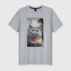 Мужская slim-футболка Мемный кот в японском стиле