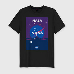 Футболка slim-fit NASA фиолетовый плакат, цвет: черный